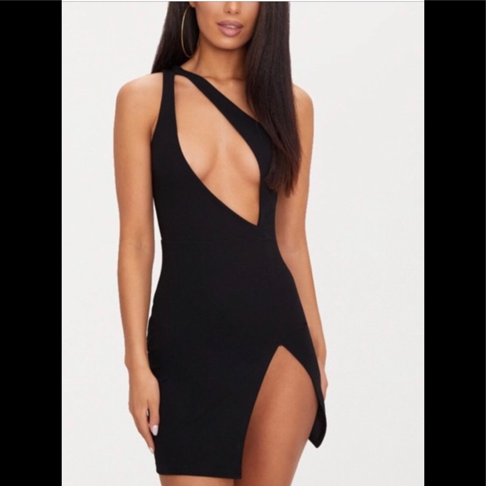 PLT Black Asymmetrical Slit Dress
